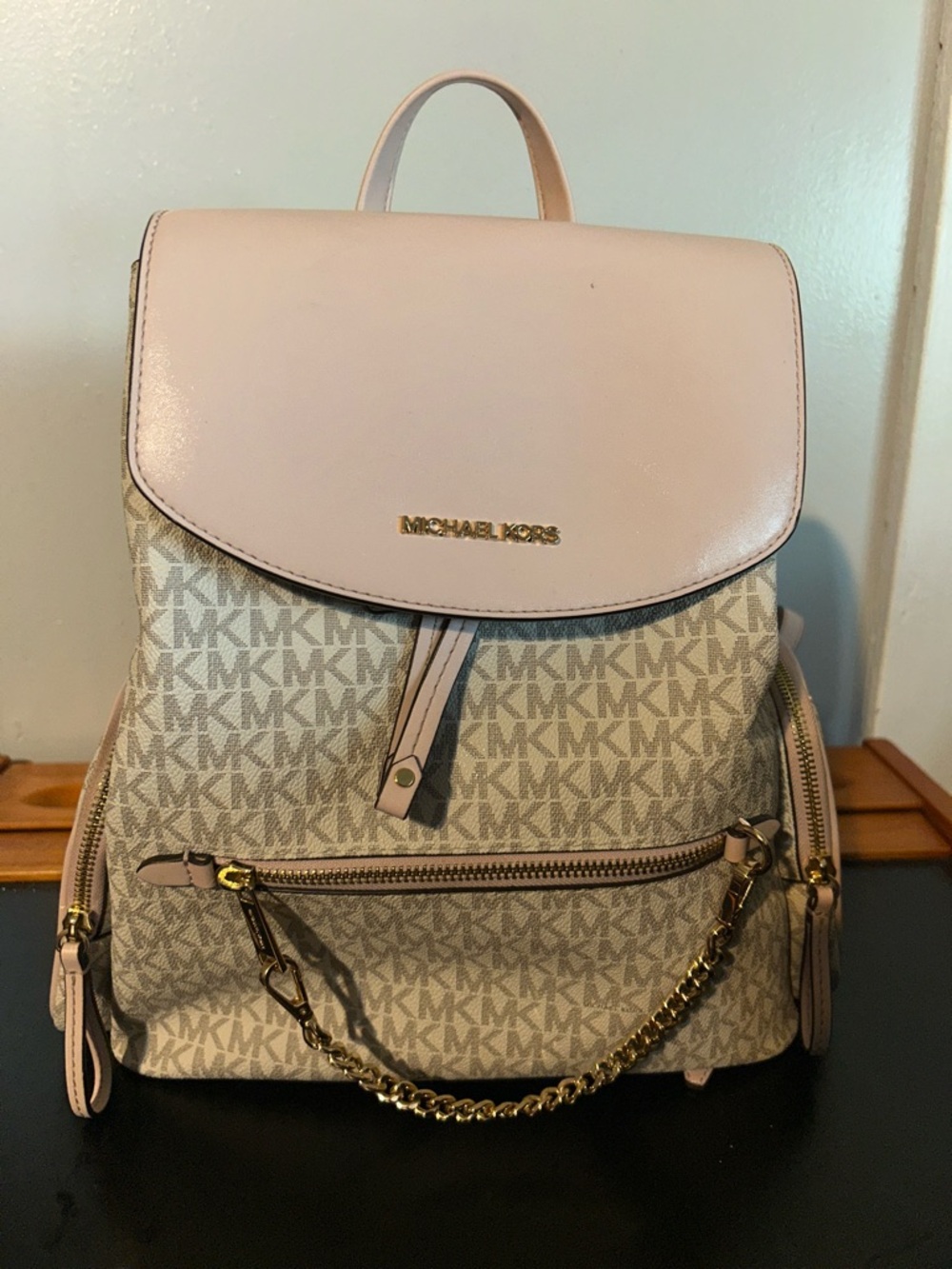 Michael Kors Blush and Beige Logo Backpack